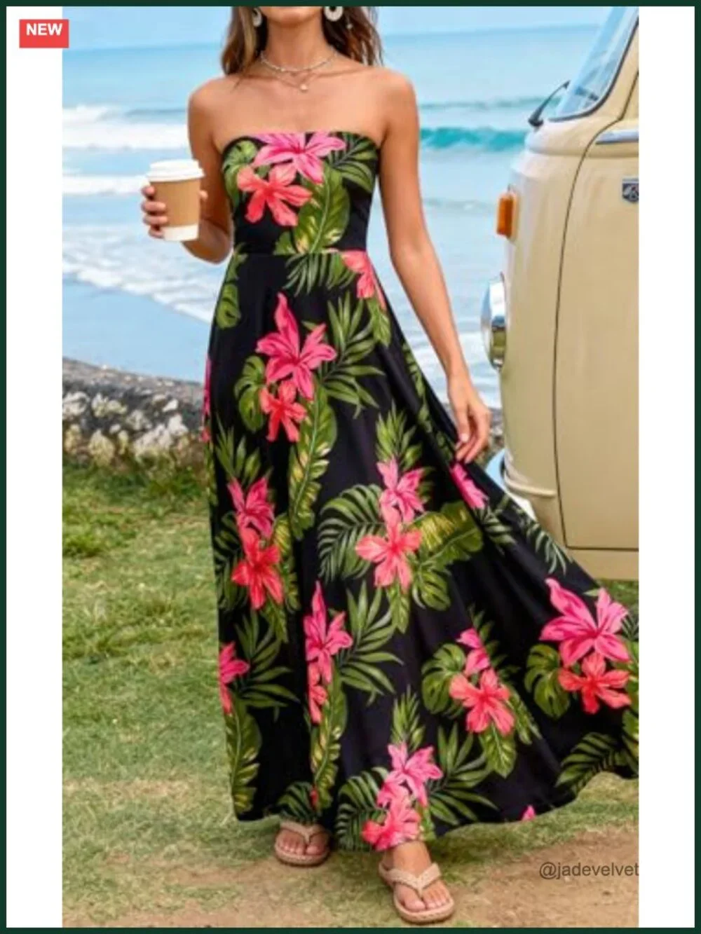 Sleeveless Floral Maxi Dress Tube Top Flow - Picture 3 of 6